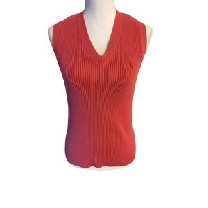Ralph Lauren Polo Sport Vintage Ribbed Cotton V-Neck Sweater Vest Coral Pink M